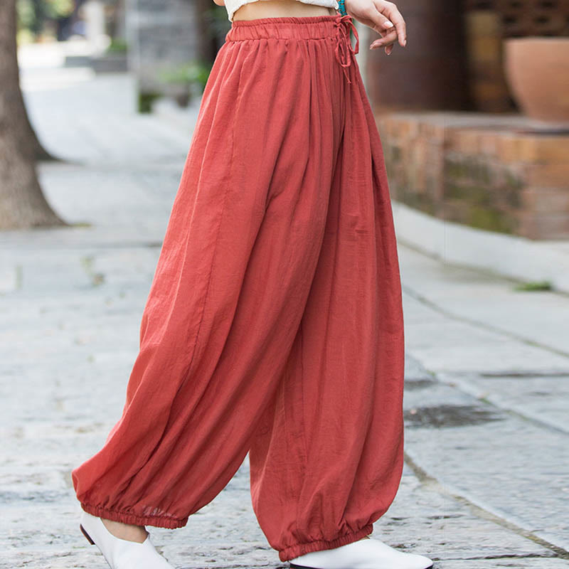 Buddha Stones Sommerhose aus Leinen in Unifarbe mit Kordelzug und Taschen - image 31