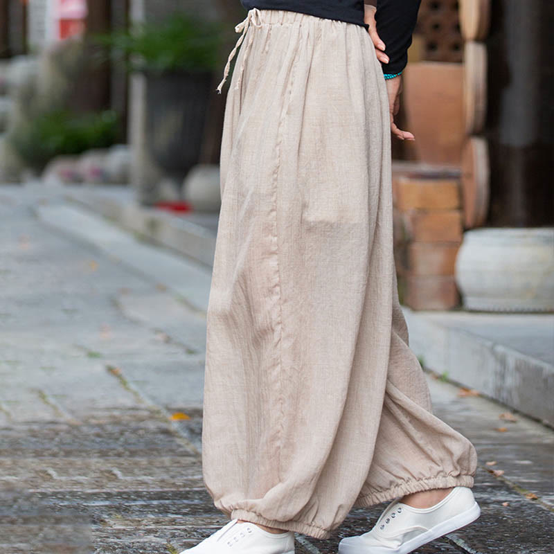 Buddha Stones Sommerhose aus Leinen in Unifarbe mit Kordelzug und Taschen - image 15