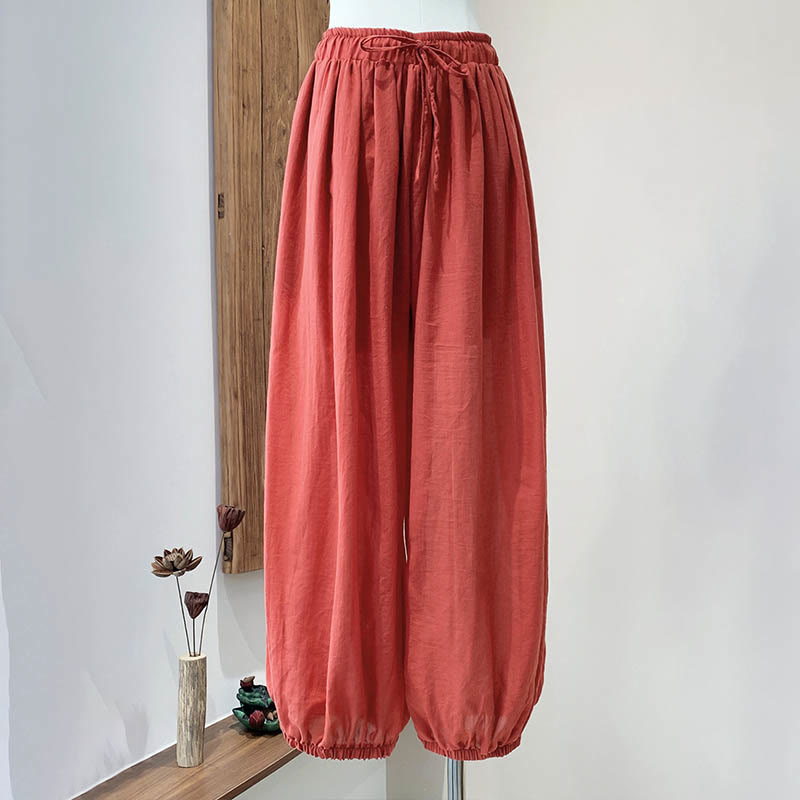 Buddha Stones Sommerhose aus Leinen in Unifarbe mit Kordelzug und Taschen - image 35