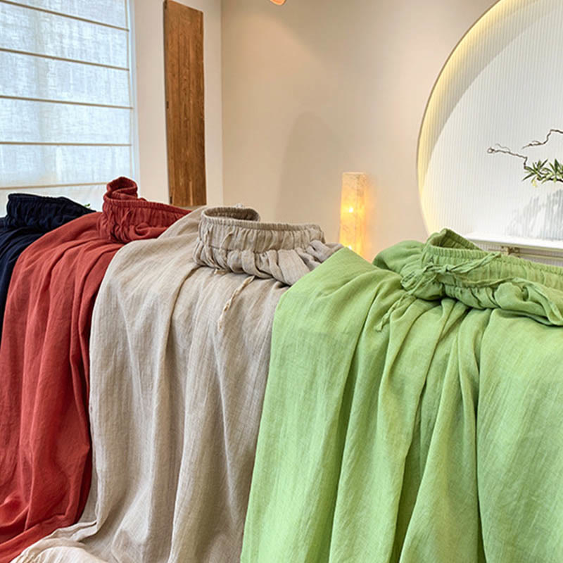 Buddha Stones Sommerhose aus Leinen in Unifarbe mit Kordelzug und Taschen - image 36