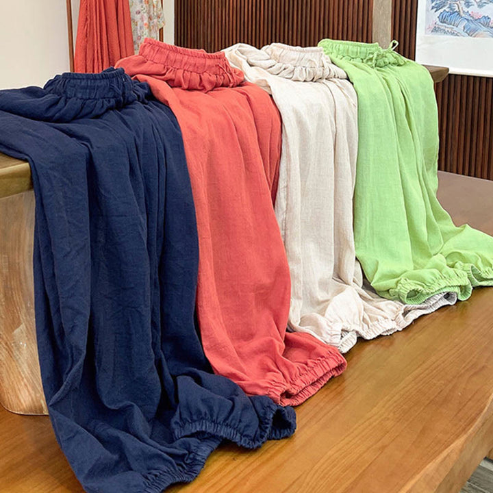 Buddha Stones Sommerhose aus Leinen in Unifarbe mit Kordelzug und Taschen - image 37