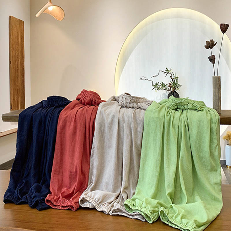 Buddha Stones Sommerhose aus Leinen in Unifarbe mit Kordelzug und Taschen - image 2