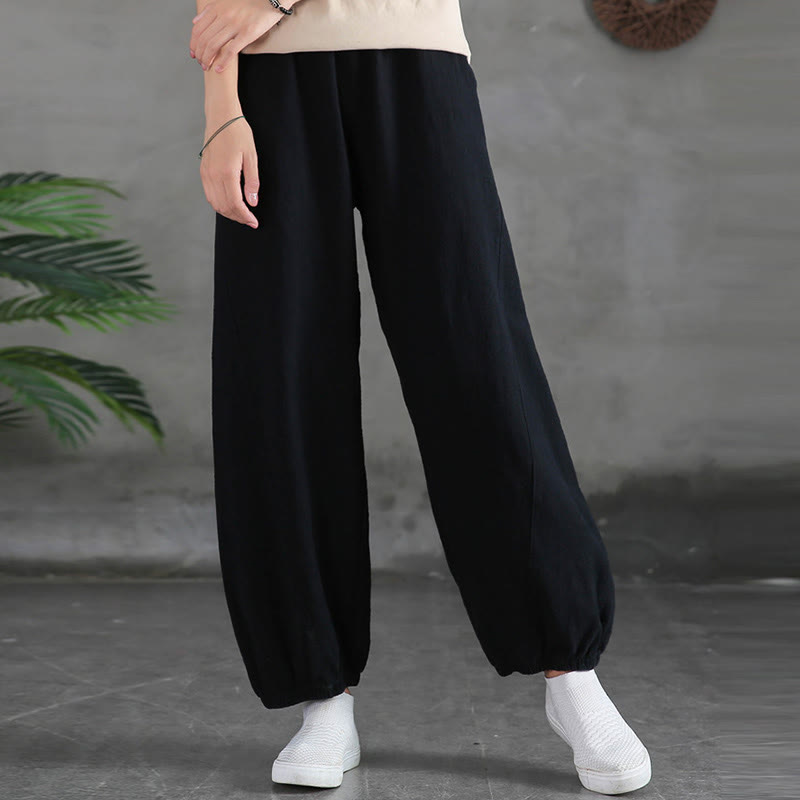 Buddha Stones Einfarbige Damenhose aus Ramie-Leinen-Baumwolle mit Taschen - image 42
