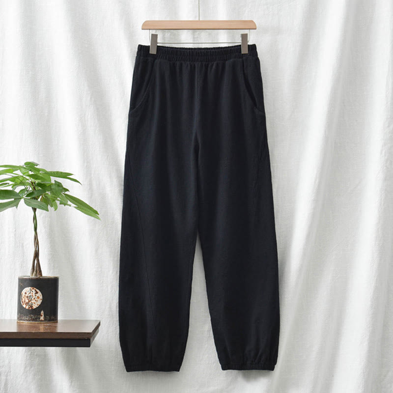 Buddha Stones Einfarbige Damenhose aus Ramie-Leinen-Baumwolle mit Taschen - image 45