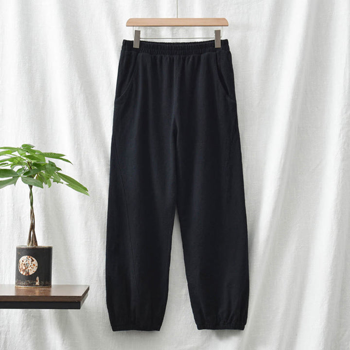 Buddha Stones Einfarbige Damenhose aus Ramie-Leinen-Baumwolle mit Taschen - image 45