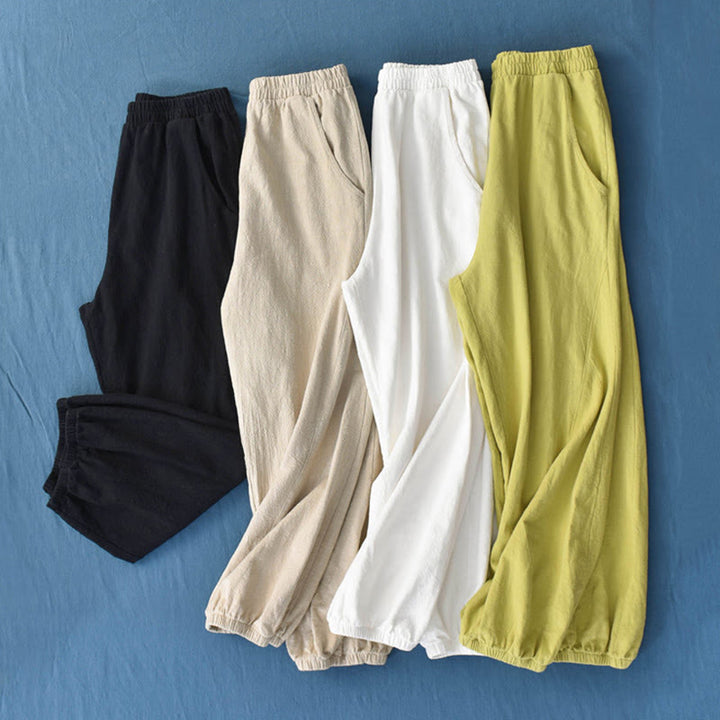 Buddha Stones – Einfarbige Hose aus Ramie-Leinen-Baumwolle mit Taschen - image 1