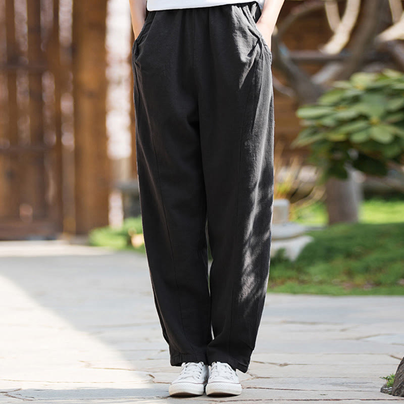 Buddha Stones Lässige Yogahose aus Ramie-Leinen-Baumwolle mit Taschen - Schwarz - US4， UK/AU8，EU36 (L) - image 32