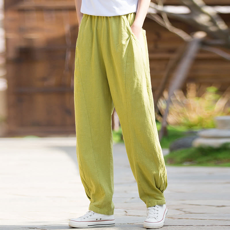 Buddha Stones Lässige Yogahose aus Ramie-Leinen-Baumwolle mit Taschen - image 1