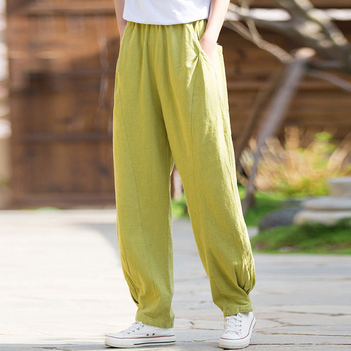 Buddha Stones Lässige Yogahose aus Ramie-Leinen-Baumwolle mit Taschen - image 1