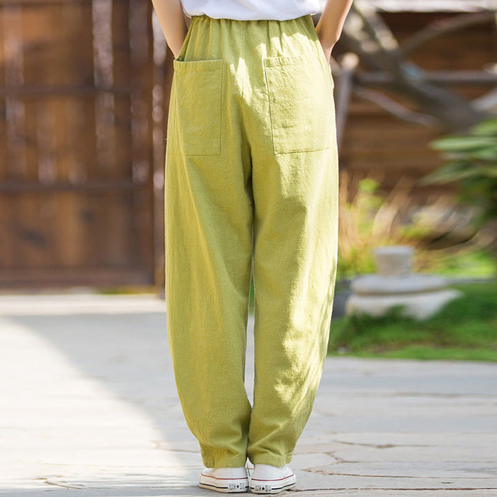 Buddha Stones Lässige Yogahose aus Ramie-Leinen-Baumwolle mit Taschen - image 3