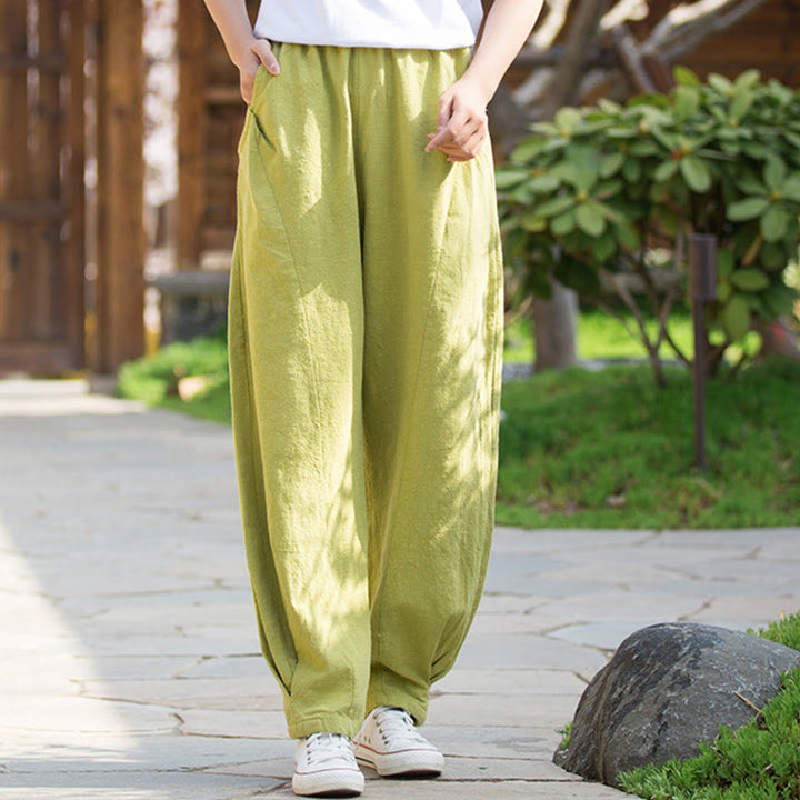 Buddha Stones Lässige Yogahose aus Ramie-Leinen-Baumwolle mit Taschen - image 6