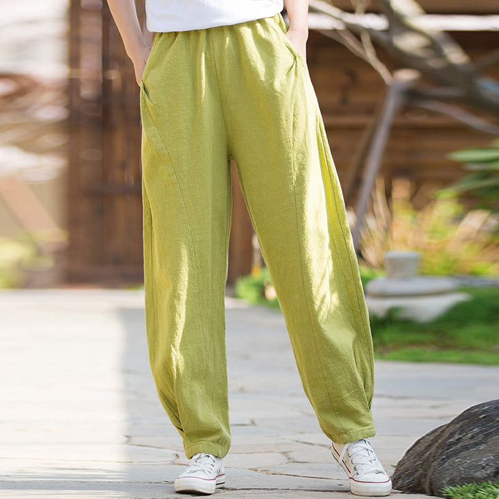 Buddha Stones Lässige Yogahose aus Ramie-Leinen-Baumwolle mit Taschen - image 4