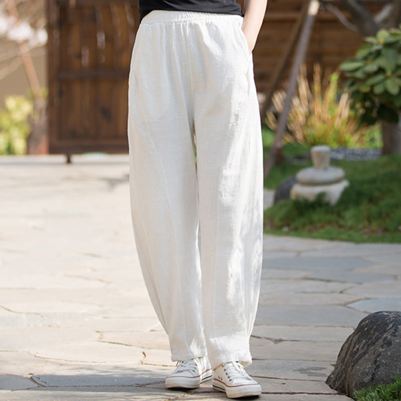 Buddha Stones Lässige Yogahose aus Ramie-Leinen-Baumwolle mit Taschen - image 9