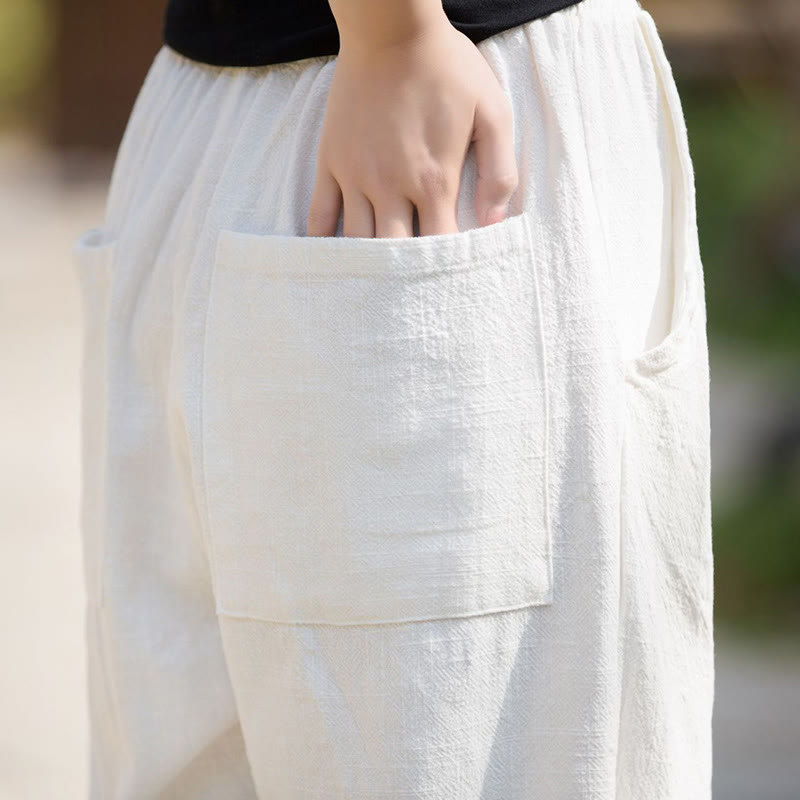 Buddha Stones Lässige Yogahose aus Ramie-Leinen-Baumwolle mit Taschen - image 13