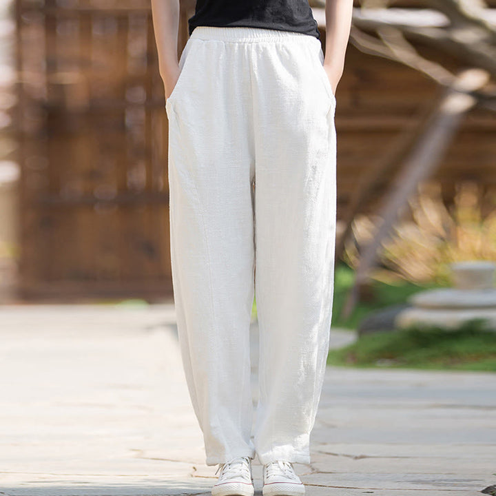 Buddha Stones Lässige Yogahose aus Ramie-Leinen-Baumwolle mit Taschen - image 11
