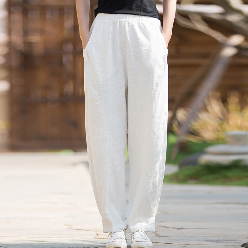 Buddha Stones Lässige Yogahose aus Ramie-Leinen-Baumwolle mit Taschen - image 10