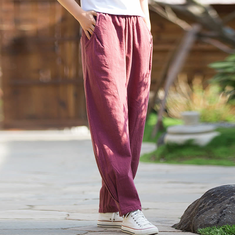 Buddha Stones Lässige Yogahose aus Ramie-Leinen-Baumwolle mit Taschen - image 16