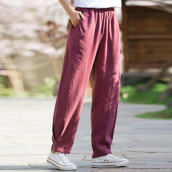 Buddha Stones Lässige Yogahose aus Ramie-Leinen-Baumwolle mit Taschen - image 16