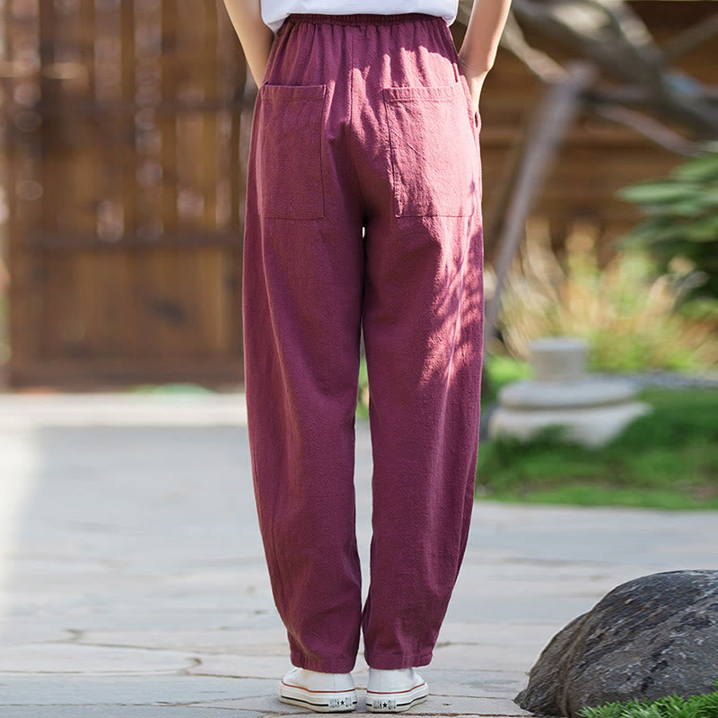 Buddha Stones Lässige Yogahose aus Ramie-Leinen-Baumwolle mit Taschen - image 18