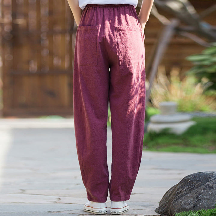 Buddha Stones Lässige Yogahose aus Ramie-Leinen-Baumwolle mit Taschen - image 18