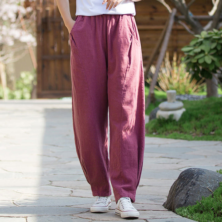 Buddha Stones Lässige Yogahose aus Ramie-Leinen-Baumwolle mit Taschen - image 22