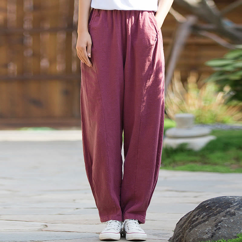 Buddha Stones Lässige Yogahose aus Ramie-Leinen-Baumwolle mit Taschen - image 20