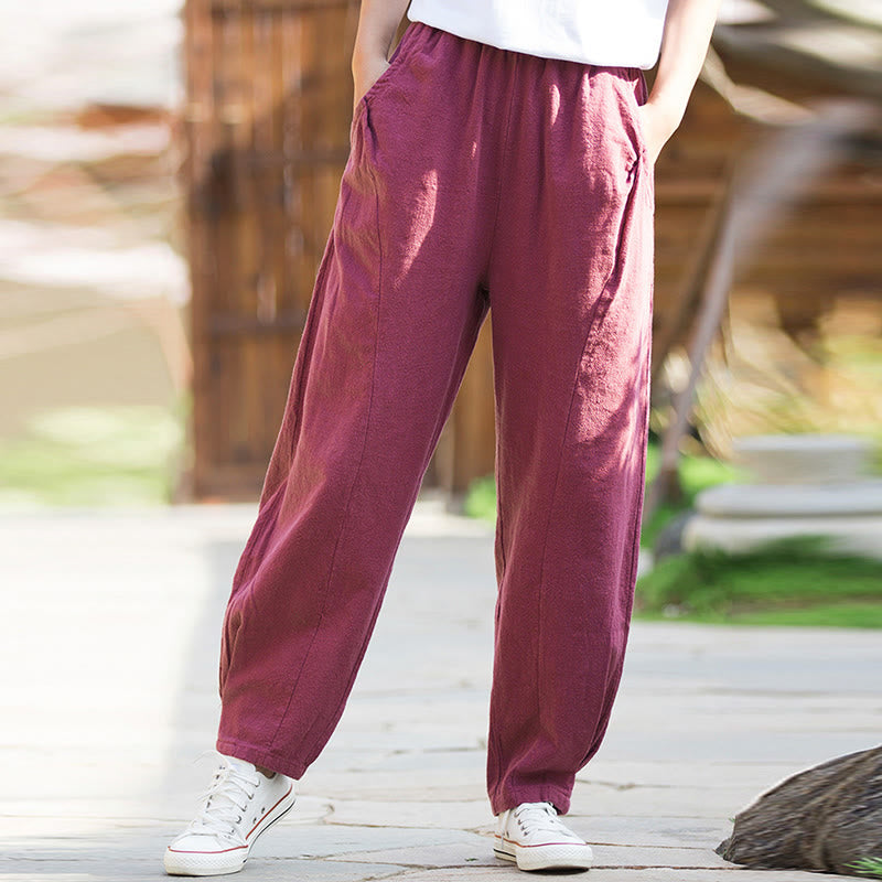 Buddha Stones Lässige Yogahose aus Ramie-Leinen-Baumwolle mit Taschen - image 19