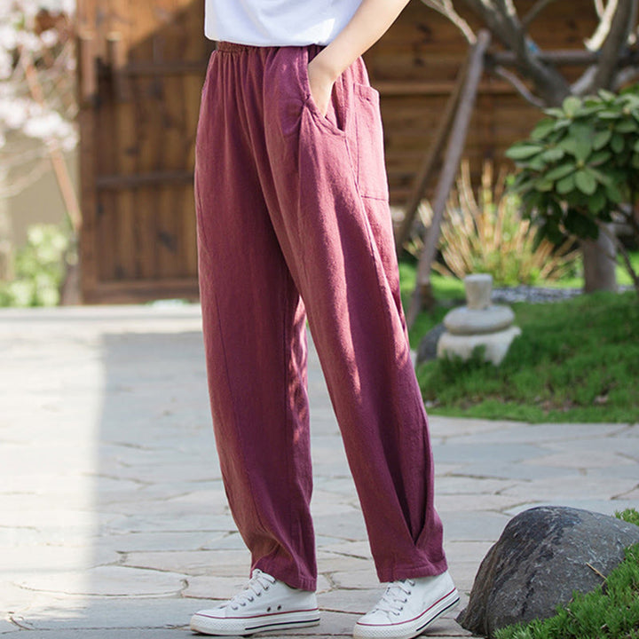 Buddha Stones Lässige Yogahose aus Ramie-Leinen-Baumwolle mit Taschen - image 19