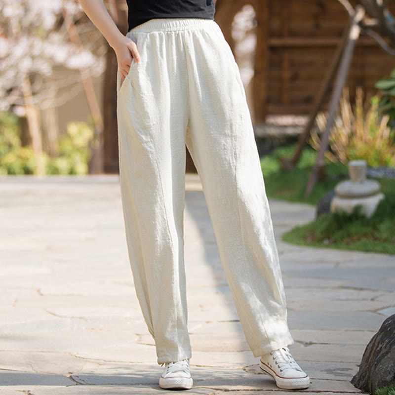Buddha Stones Lässige Yogahose aus Ramie-Leinen-Baumwolle mit Taschen - image 24
