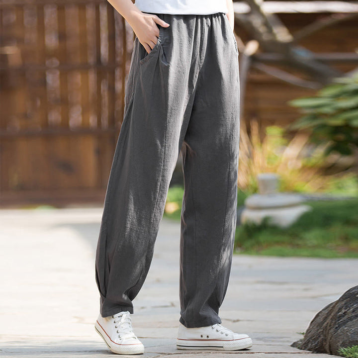 Buddha Stones Lässige Yogahose aus Ramie-Leinen-Baumwolle mit Taschen - image 27