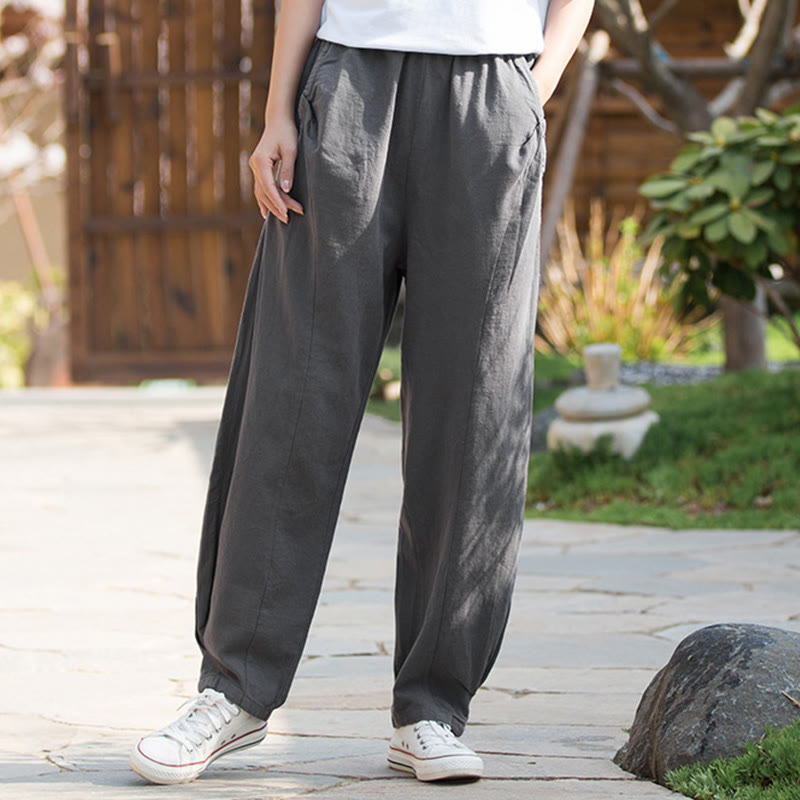Buddha Stones Lässige Yogahose aus Ramie-Leinen-Baumwolle mit Taschen - image 26