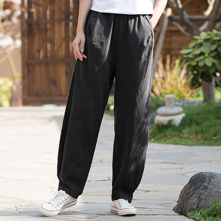 Buddha Stones Lässige Yogahose aus Ramie-Leinen-Baumwolle mit Taschen - image 33