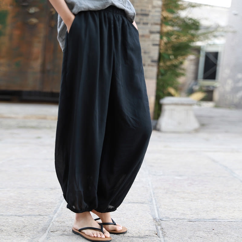 Buddha Stones Lässige Sommerhose aus Baumwolle für Damen mit Taschen - Schwarz - US4-6, UK/AU8-10, EU36-38 (F) - image 14