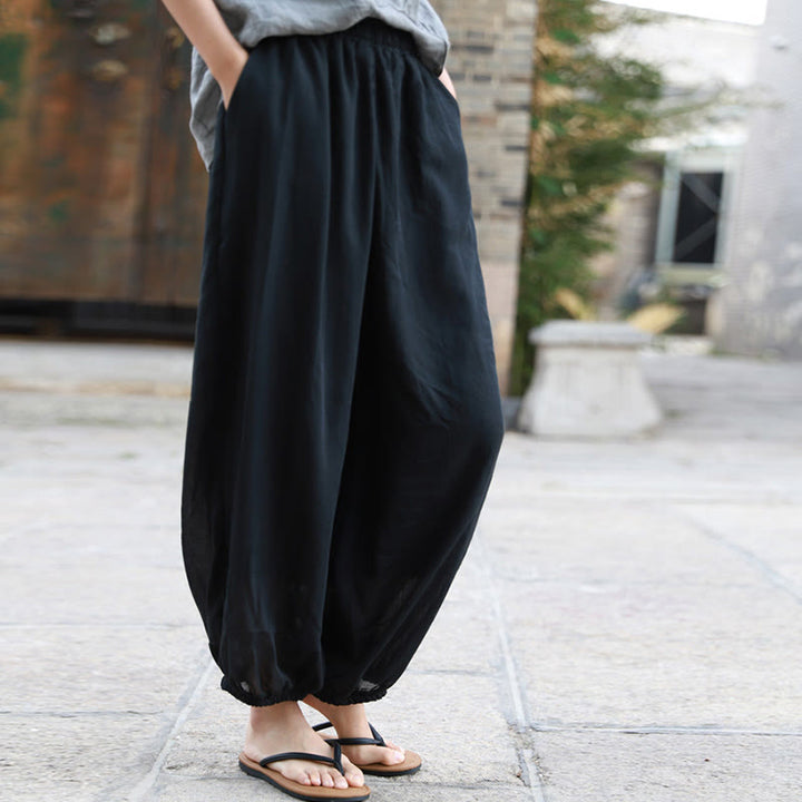 Buddha Stones Lässige Sommerhose aus Baumwolle für Damen mit Taschen - Schwarz - US4-6, UK/AU8-10, EU36-38 (F) - image 14