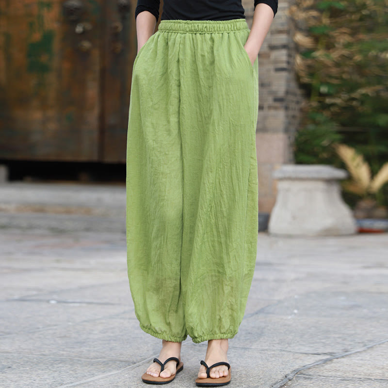 Buddha Stones Lässige Sommerhose aus Baumwolle für Damen mit Taschen - image 3