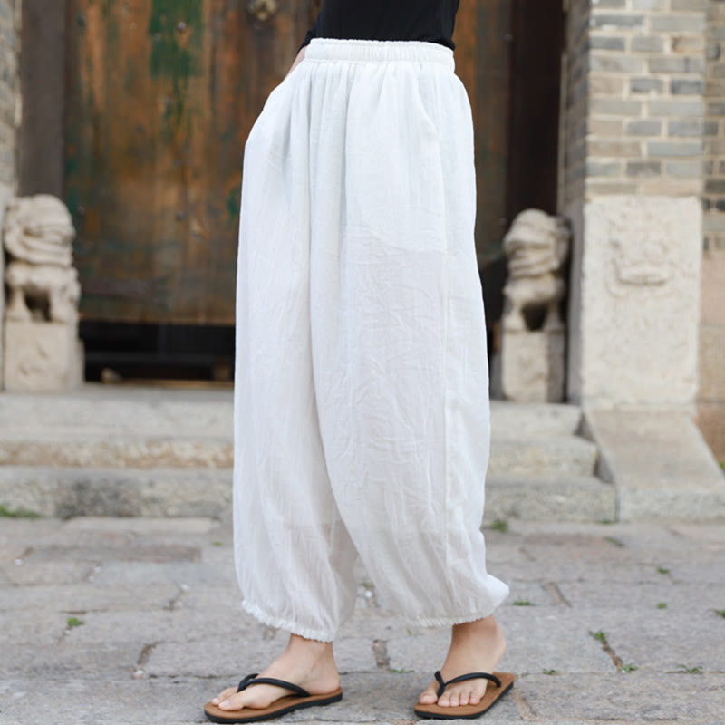 Buddha Stones Lässige Sommerhose aus Baumwolle für Damen mit Taschen - image 10