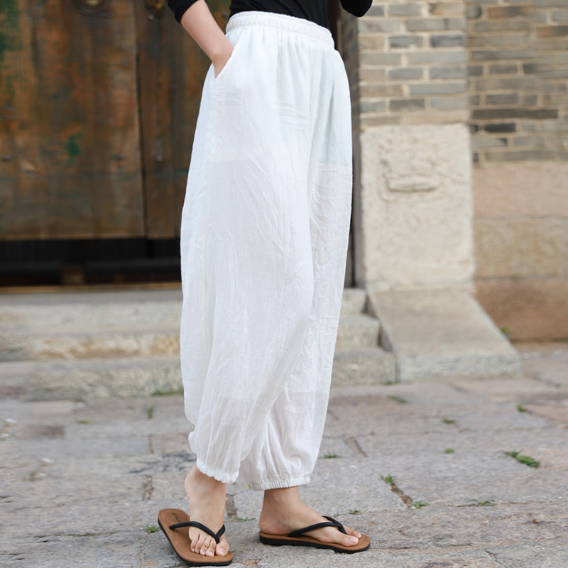 Buddha Stones Lässige Sommerhose aus Baumwolle für Damen mit Taschen - image 8