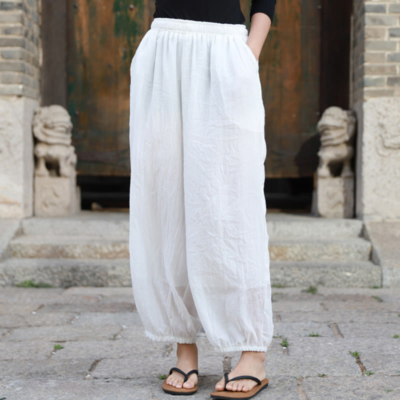 Buddha Stones Lässige Sommerhose aus Baumwolle für Damen mit Taschen - image 13