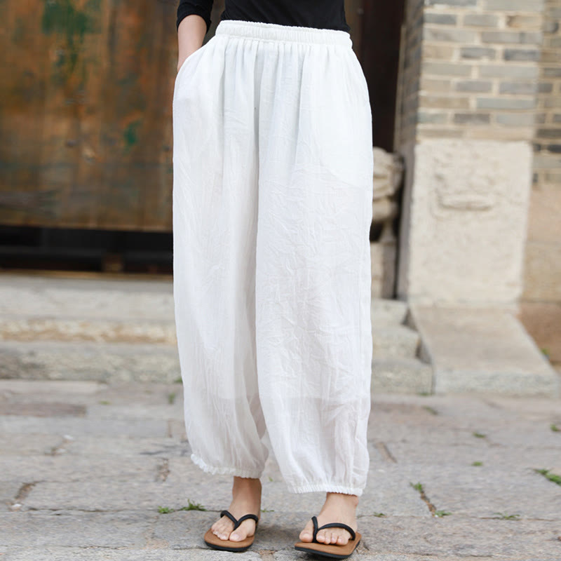 Buddha Stones Lässige Sommerhose aus Baumwolle für Damen mit Taschen - image 12