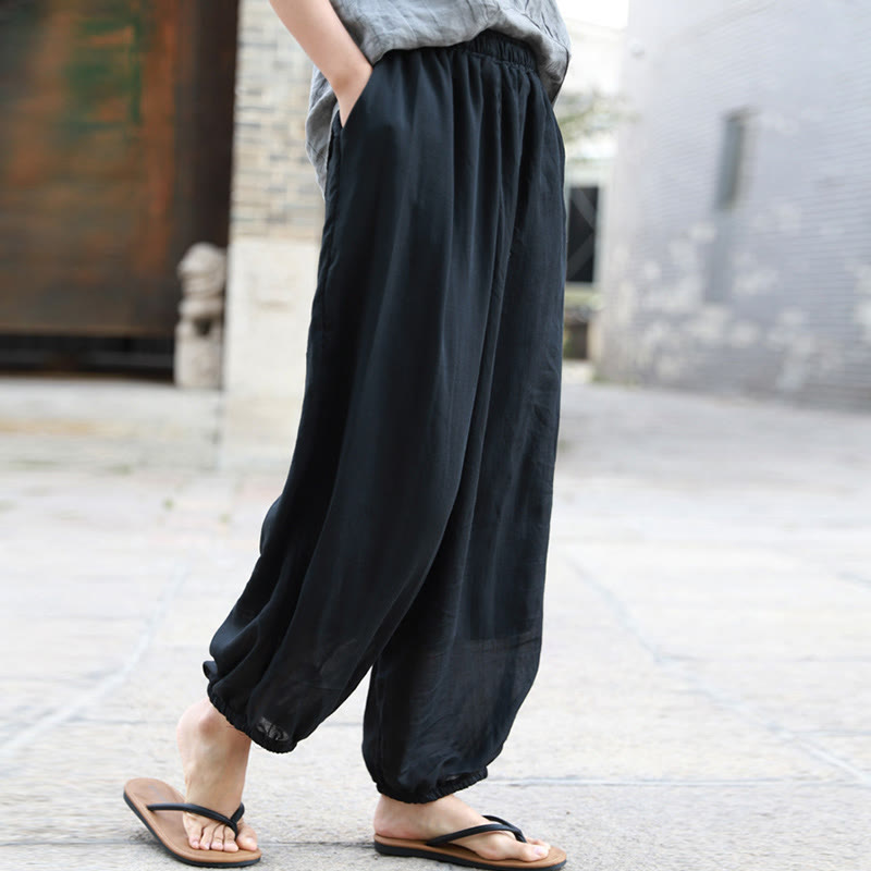 Buddha Stones Lässige Sommerhose aus Baumwolle für Damen mit Taschen - image 18