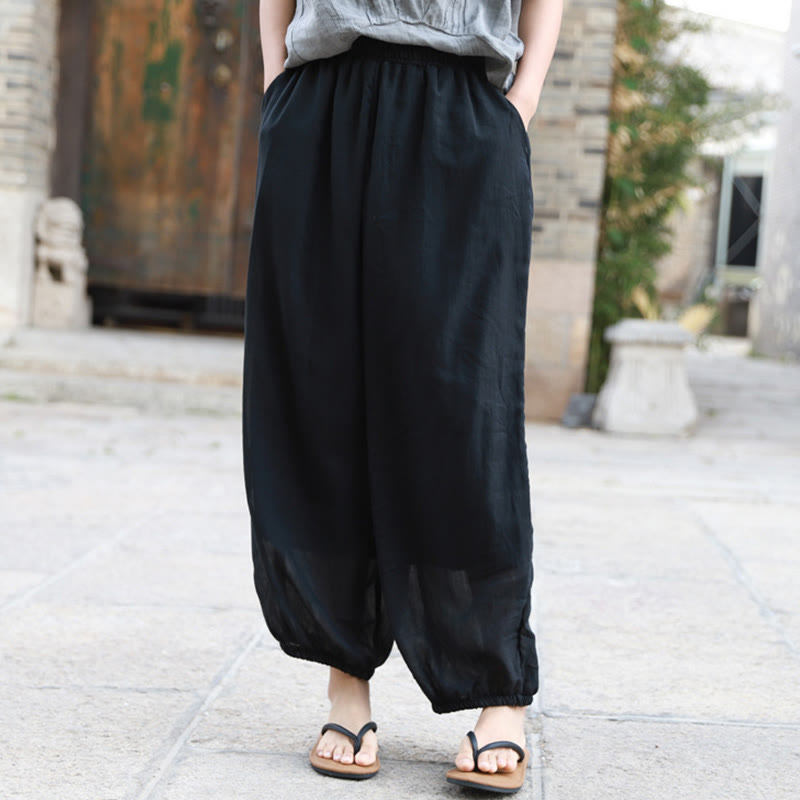 Buddha Stones Lässige Sommerhose aus Baumwolle für Damen mit Taschen - image 19