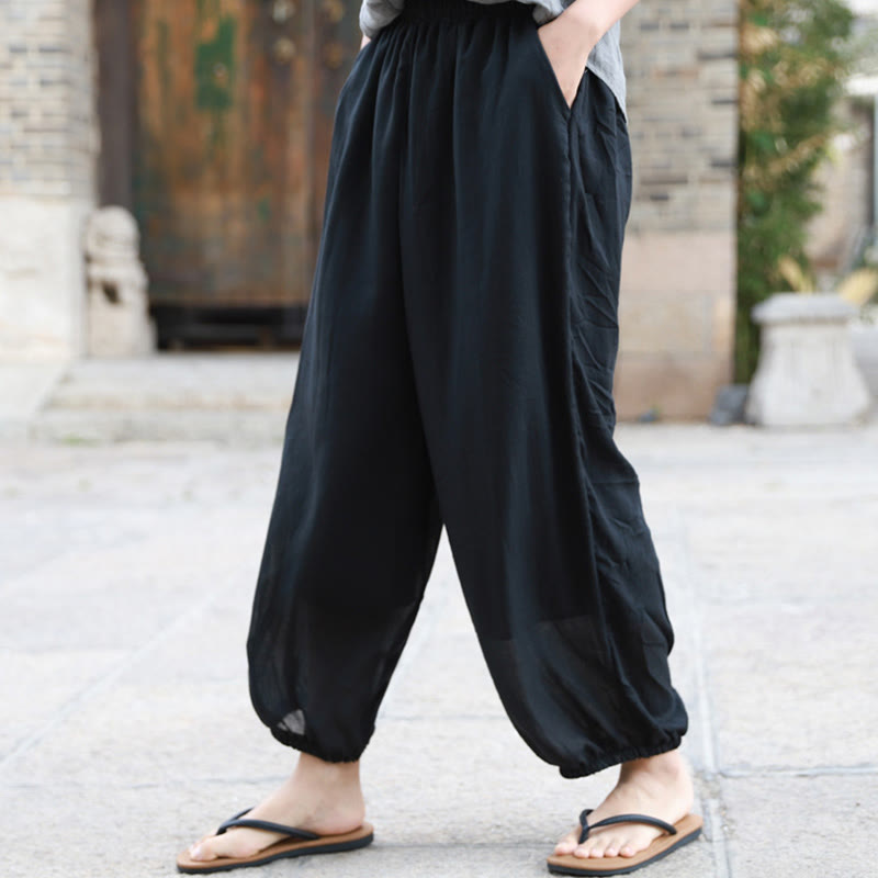 Buddha Stones Lässige Sommerhose aus Baumwolle für Damen mit Taschen - image 17