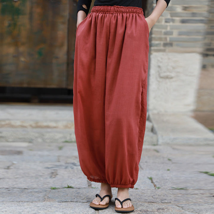 Buddha Stones Lässige Sommerhose aus Baumwolle für Damen mit Taschen - image 24