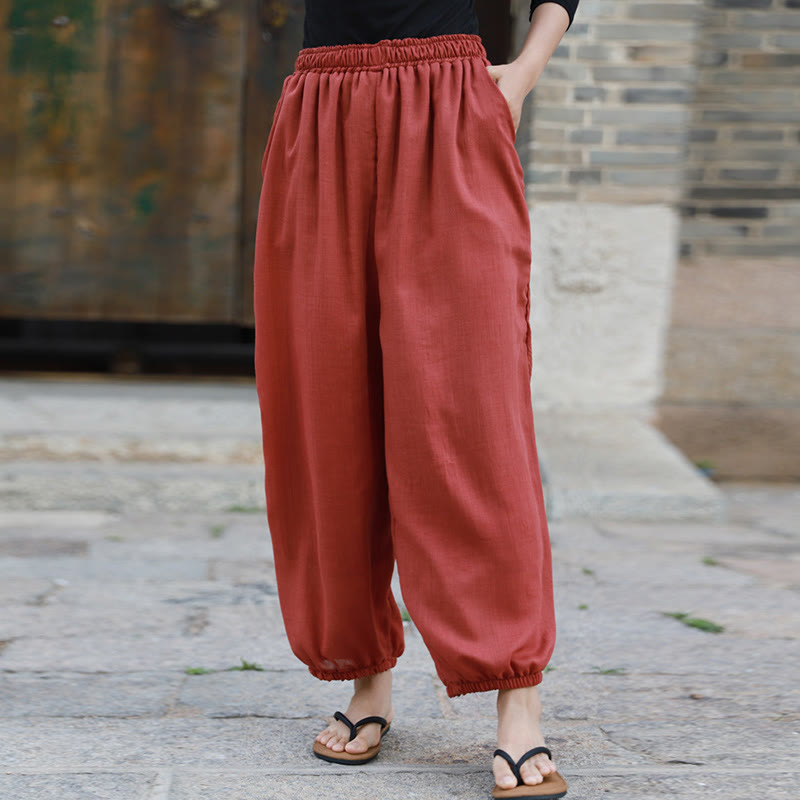 Buddha Stones Lässige Sommerhose aus Baumwolle für Damen mit Taschen - image 21