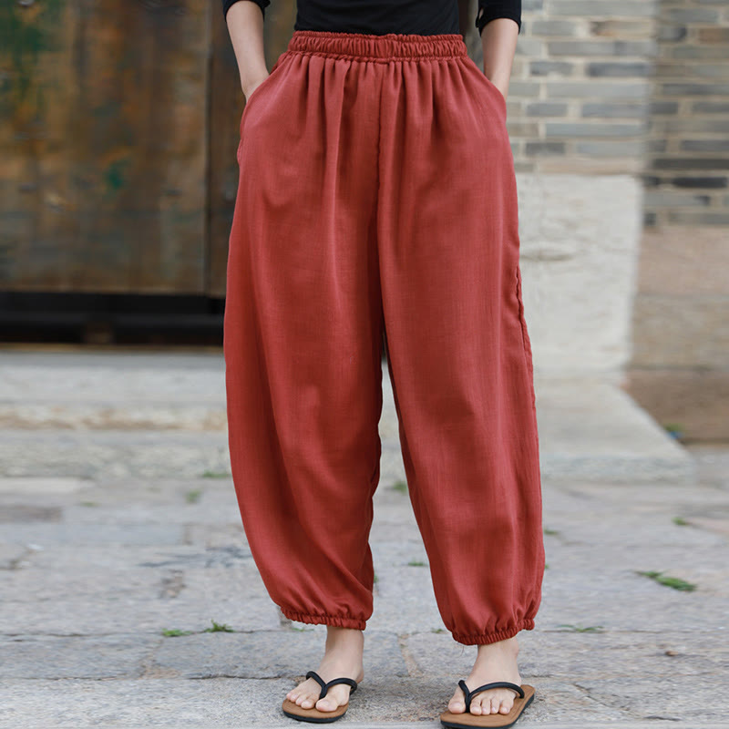 Buddha Stones Lässige Sommerhose aus Baumwolle für Damen mit Taschen - image 22