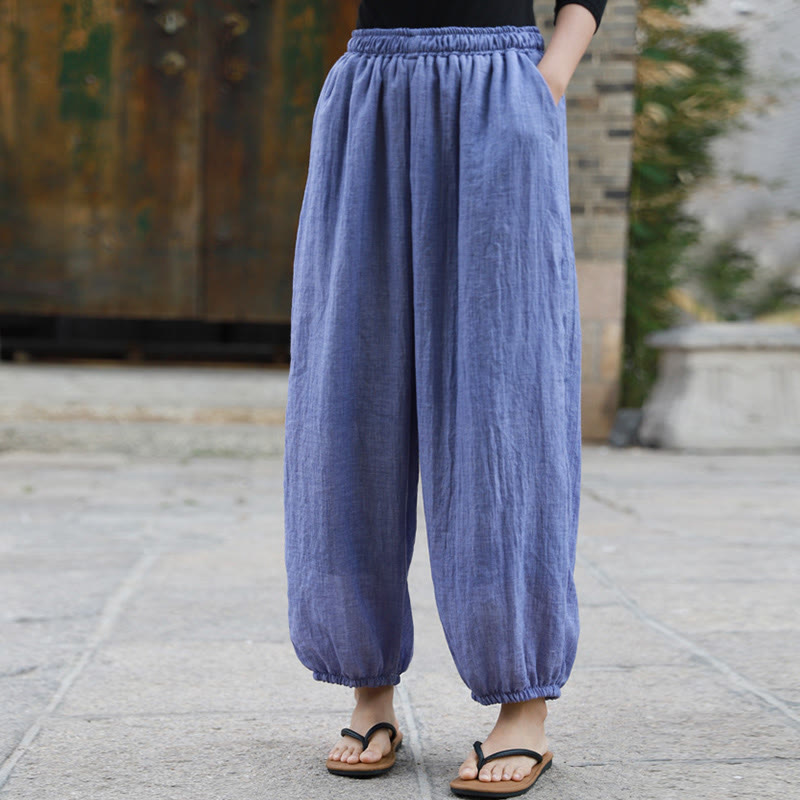Buddha Stones Lässige Sommerhose aus Baumwolle für Damen mit Taschen - image 34