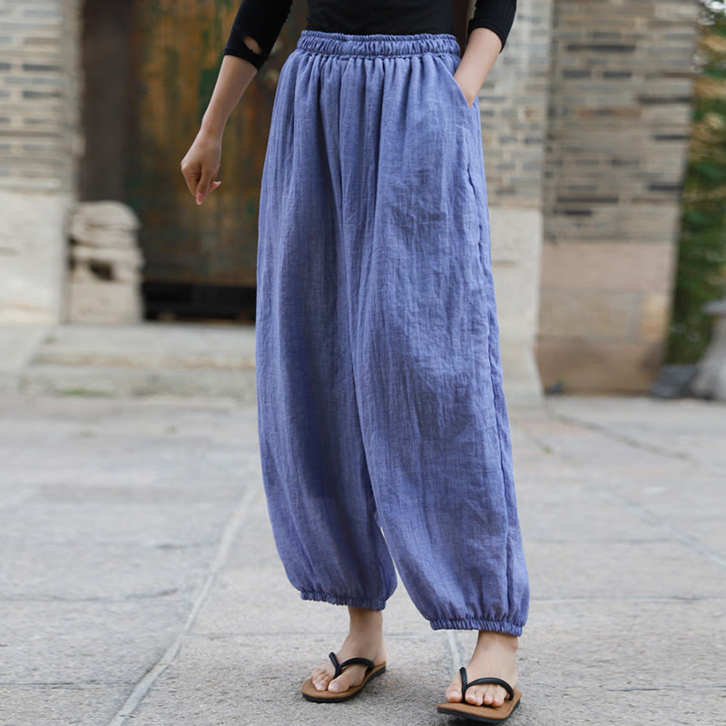 Buddha Stones Lässige Sommerhose aus Baumwolle für Damen mit Taschen - image 35