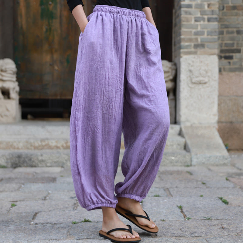Buddha Stones Lässige Sommerhose aus Baumwolle für Damen mit Taschen - image 38
