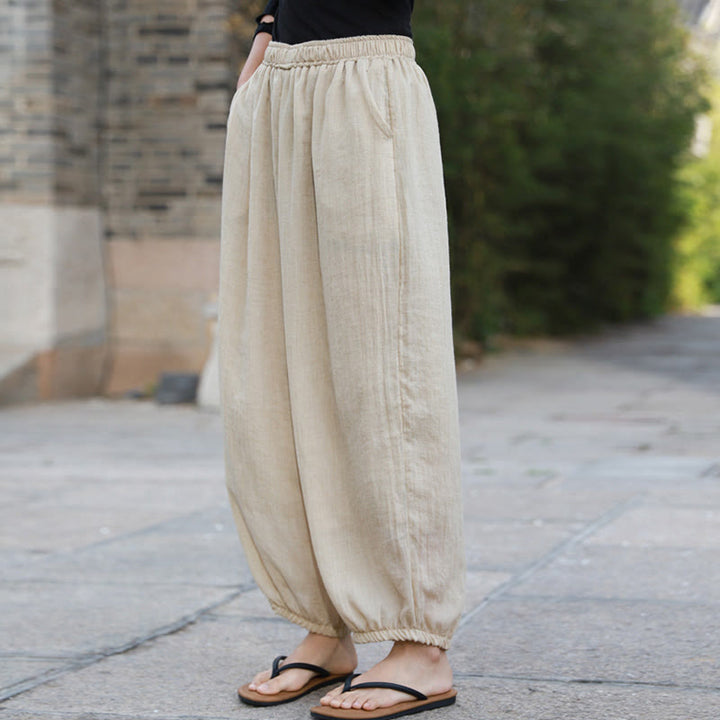 Buddha Stones Lässige Sommerhose aus Baumwolle für Damen mit Taschen - image 46