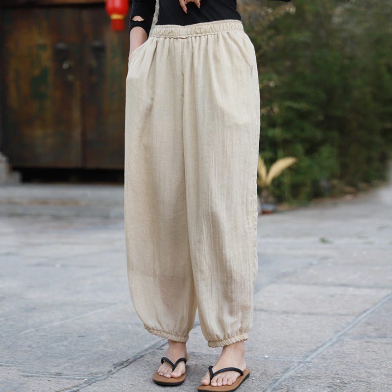 Buddha Stones Lässige Sommerhose aus Baumwolle für Damen mit Taschen - image 43